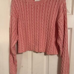 Aerie Mini Cable Cropped Crew Neck Sweater